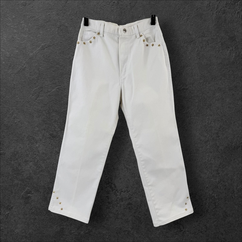 VTG Wrangler‎ Jeans Womens 12 White High Rise Straight Leg Star Studded USA